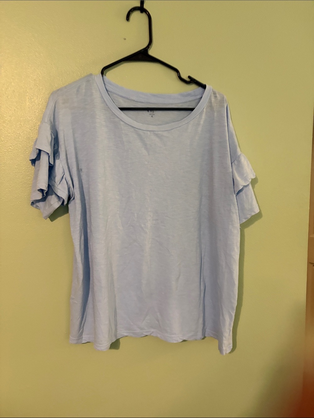 crown & ivy Light Blue Double Ruffle Sleeve Short Sleeve Tee